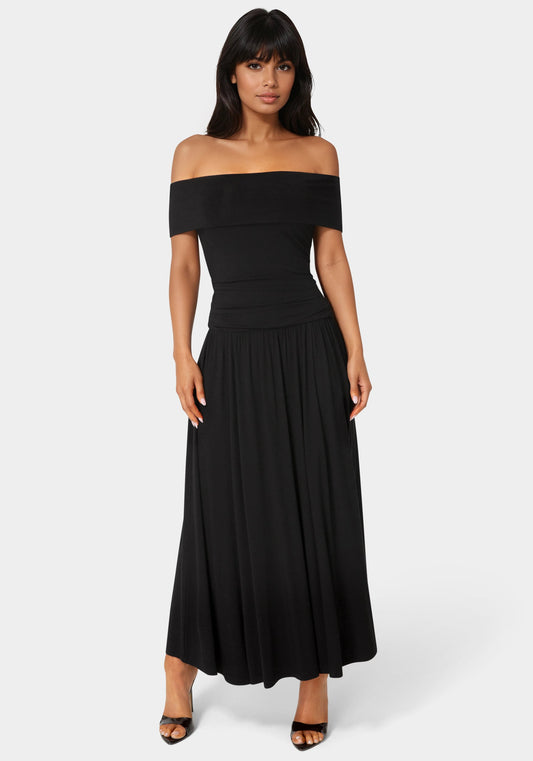 Off the Shoulder Drop Waist Maxi Dress