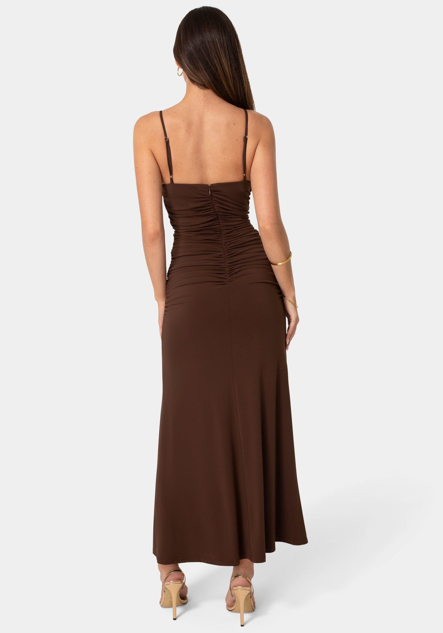 Jersey Rosette Shirred Maxi Dress