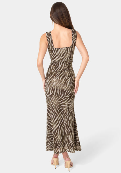 Square Neck Hotfix Mesh Maxi Dress