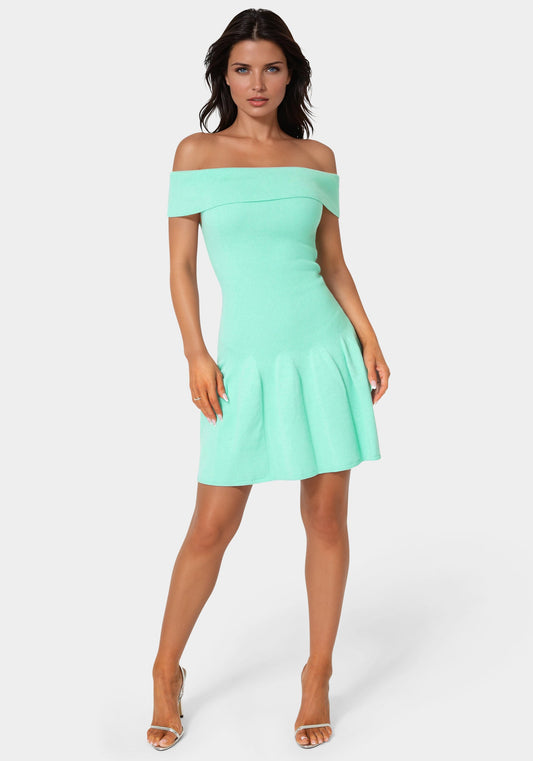 Off the Shoulder Fit and Flare Mini Dress