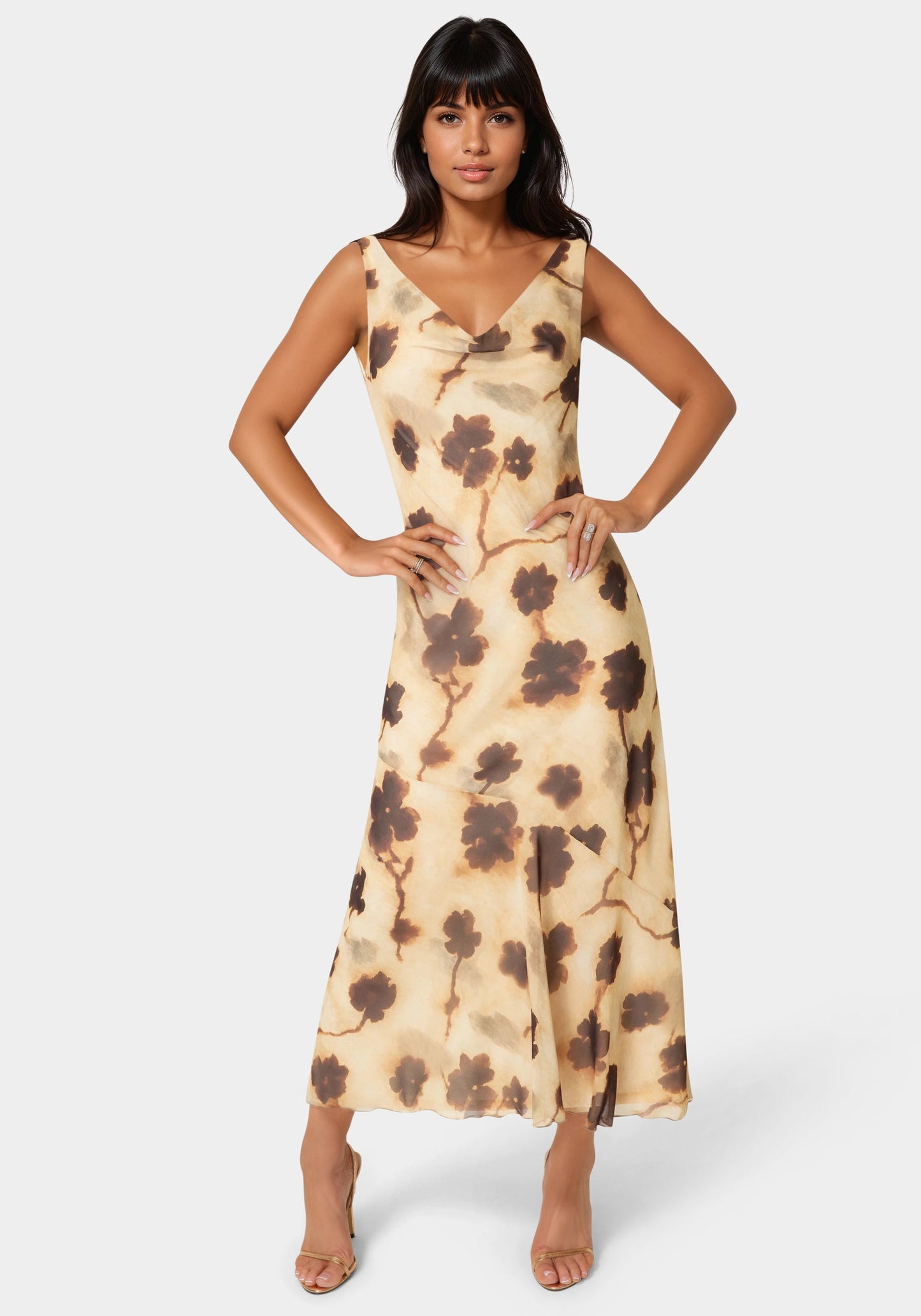 Printed Chiffon Cowl Maxi Dress