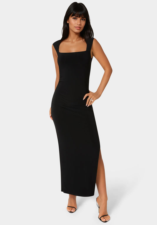 Square Neck High Slit Midi Dress