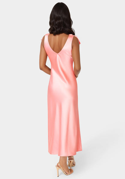 Bow Strap Satin Midi Dress