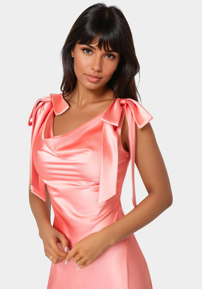 Bow Strap Satin Midi Dress