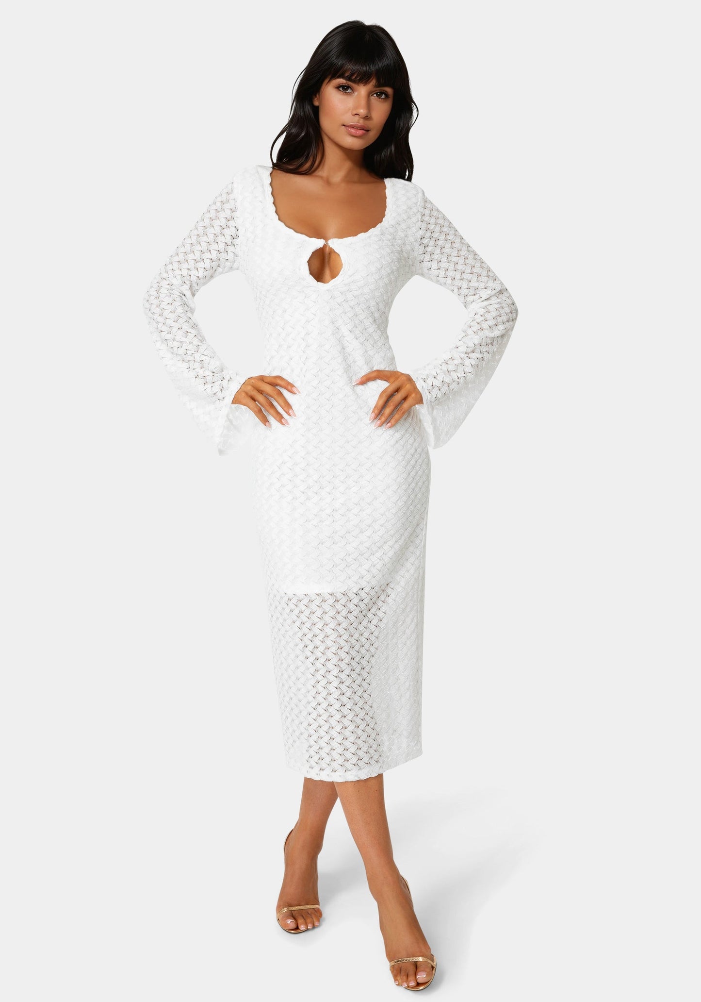 Long Sleeve Cutout Crochet Maxi Dress
