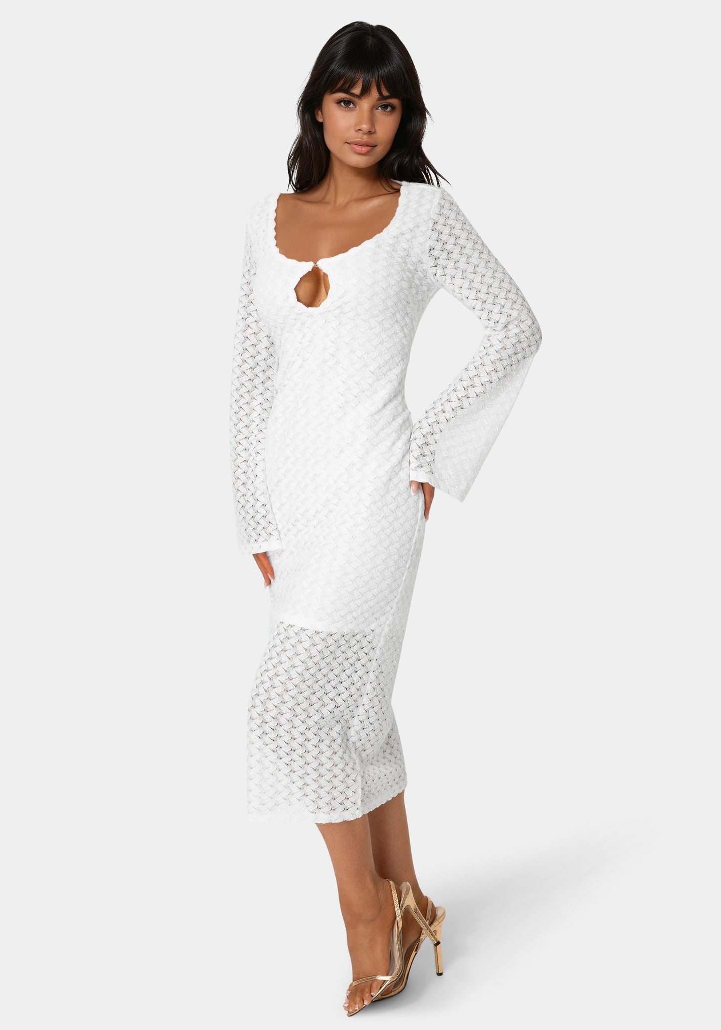Long Sleeve Cutout Crochet Maxi Dress
