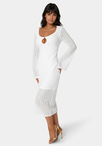 Long Sleeve Cutout Crochet Maxi Dress