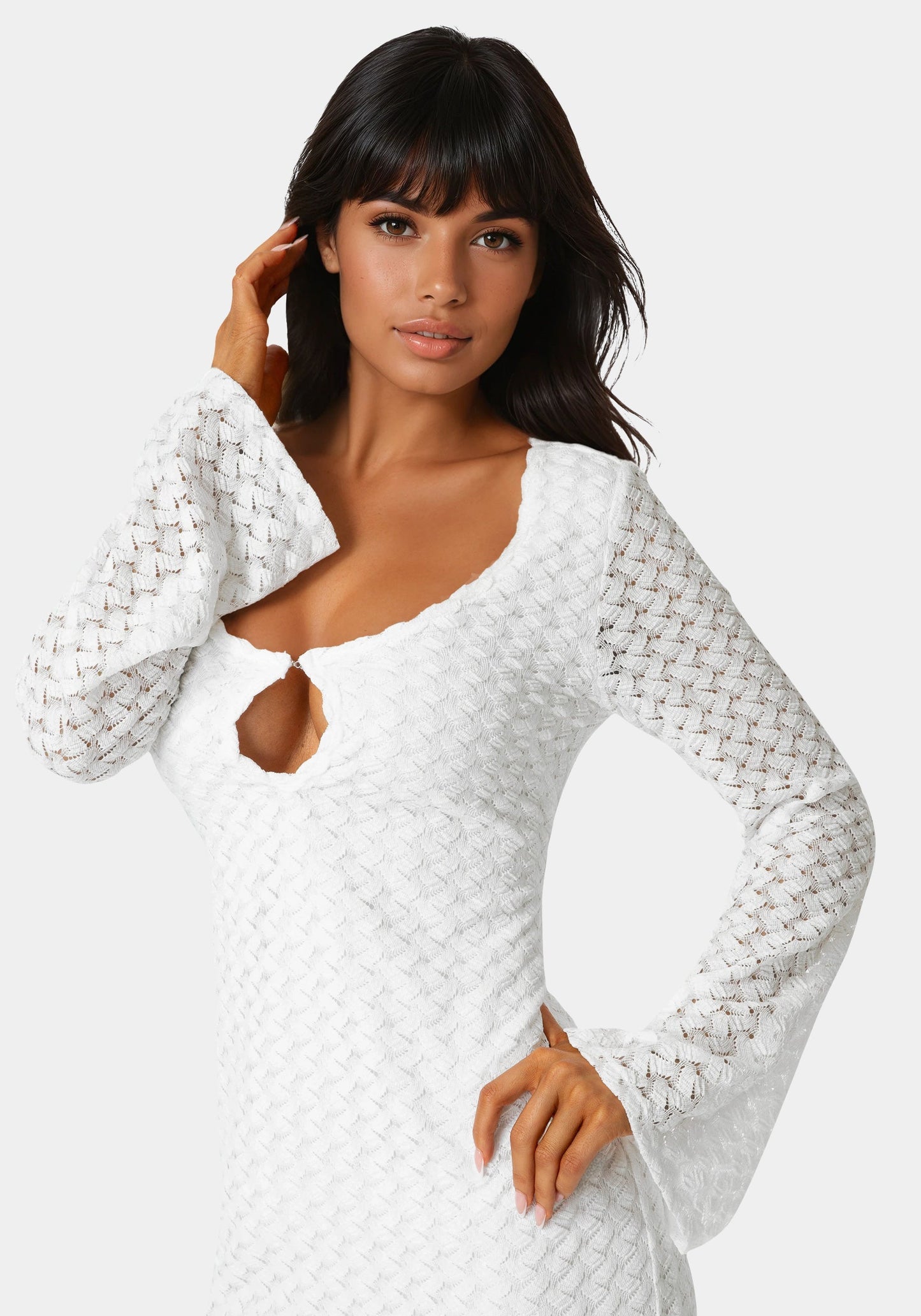 Long Sleeve Cutout Crochet Maxi Dress