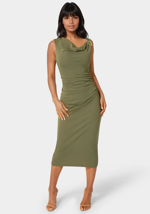 One Shoulder Trim Strap Midi Dress