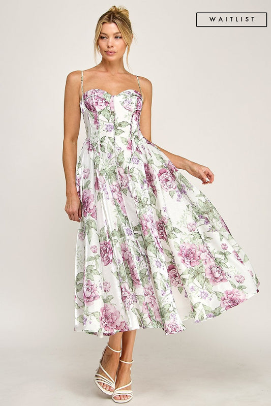 Waitlist 7/25 • Rumi Sleeveless Dreamy Floral Print Midi Dress Mauve