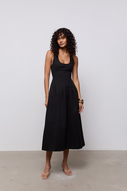 Cotton Mix Cinched Midi Dress
