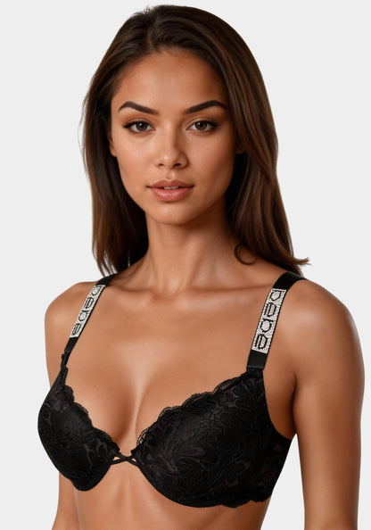 MEGA PUSH UP Lace Bra with Bebe Rhinestone Detail