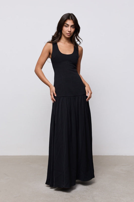 Cotton Mix Dropped Waist Maxi Dress