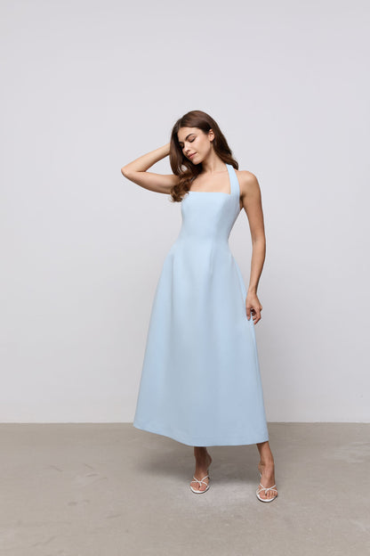 Cotton Mix Halter Midi Dress