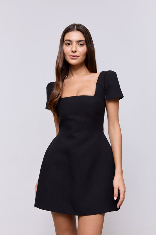 Linen Mix Square Neck Mini Dress