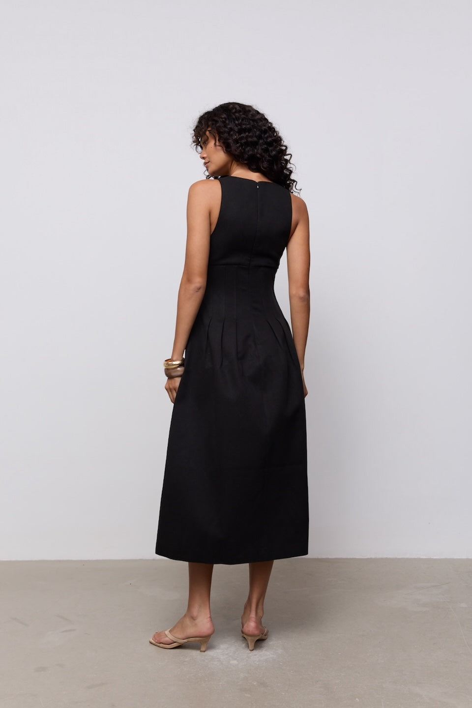Cotton Mix Cinched Midi Dress