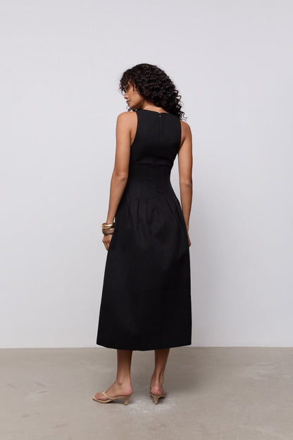 Cotton Mix Cinched Midi Dress