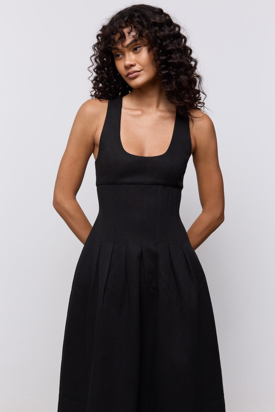 Cotton Mix Cinched Midi Dress