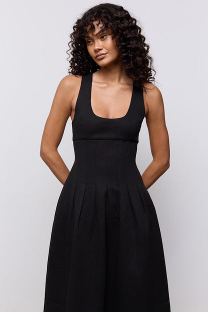 Cotton Mix Cinched Midi Dress