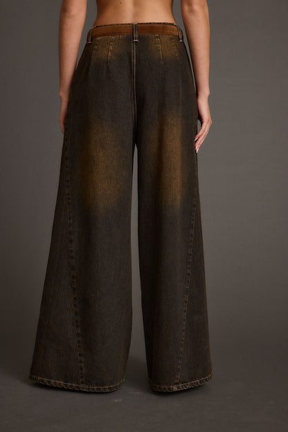 Dakota Washed Black Wide Leg Jeans