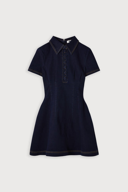Cotton Mix Denim Collared Mini Dress