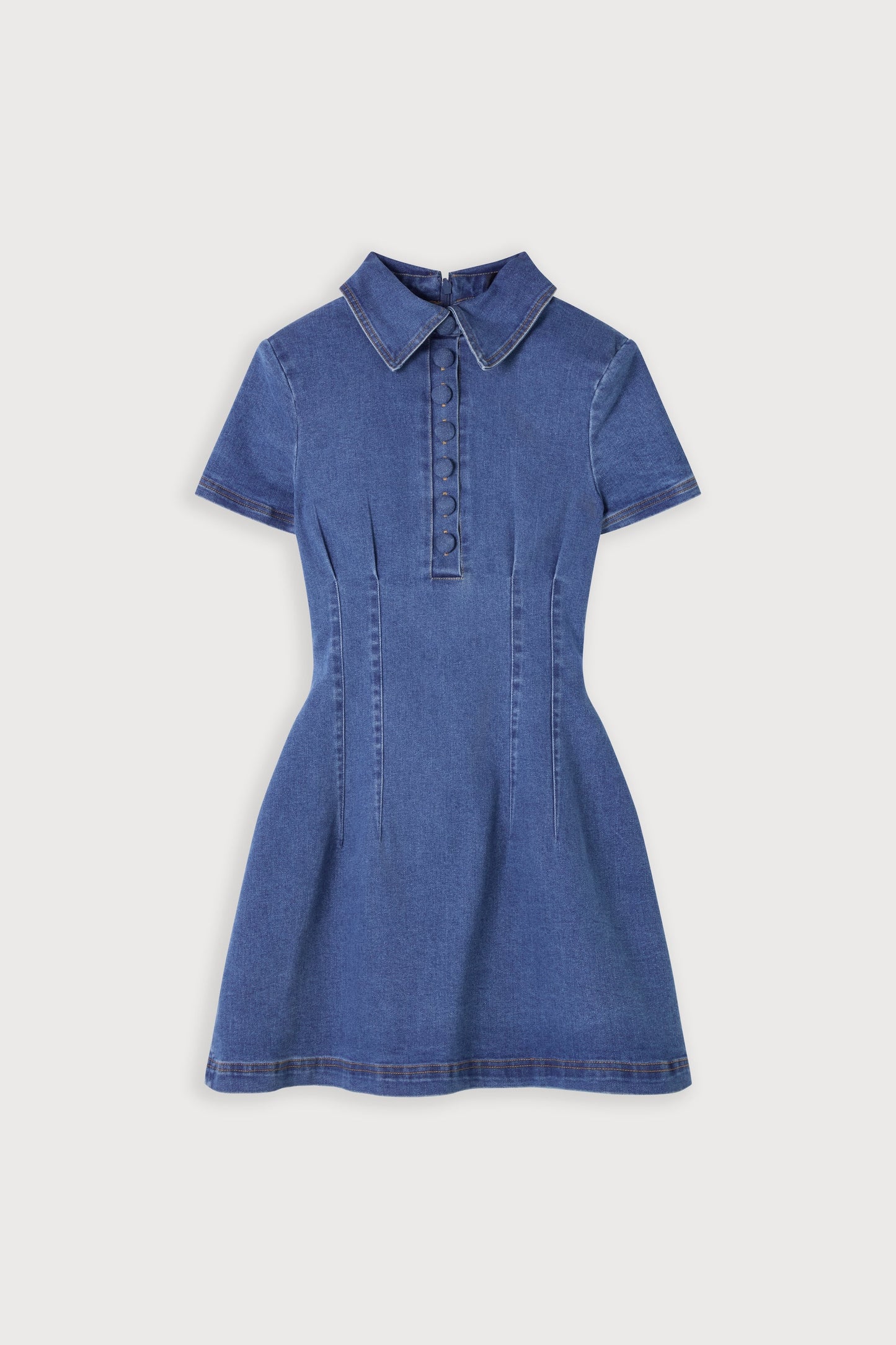 Cotton Mix Denim Collared Mini Dress