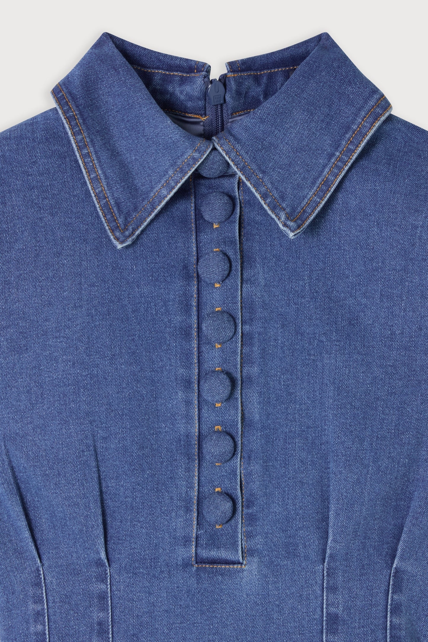 Cotton Mix Denim Collared Mini Dress