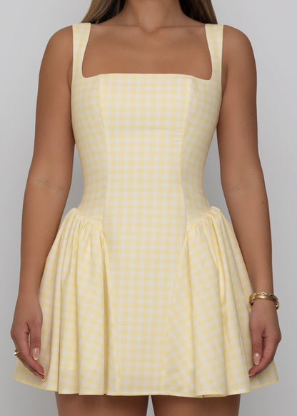 Day Dreamer Gingham Mini Dress - Yellow