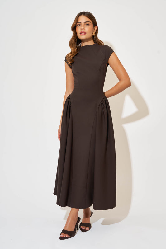 Cap Sleeve Gathered Midi Dress