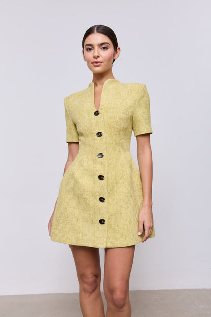 Cotton Mix Bouclé Button Dress
