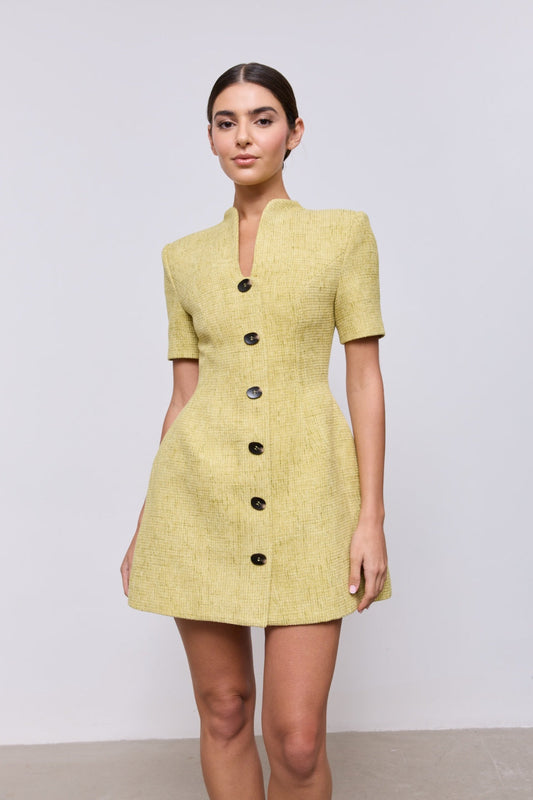 Cotton Mix Bouclé Button Dress