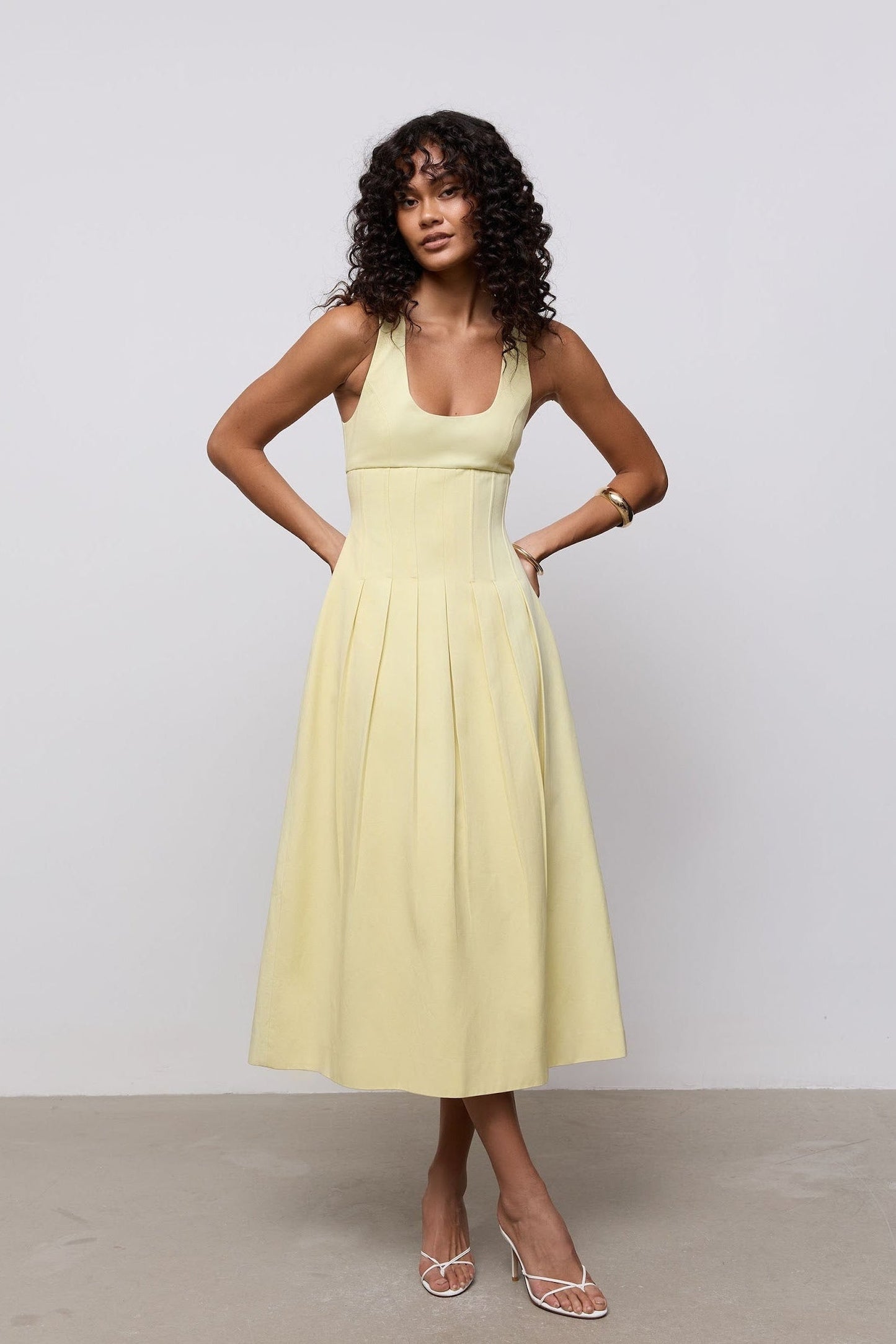 Cotton Mix Cinched Midi Dress
