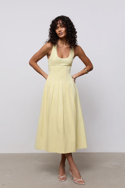 Cotton Mix Cinched Midi Dress