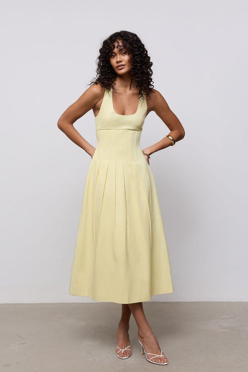 Cotton Mix Cinched Midi Dress