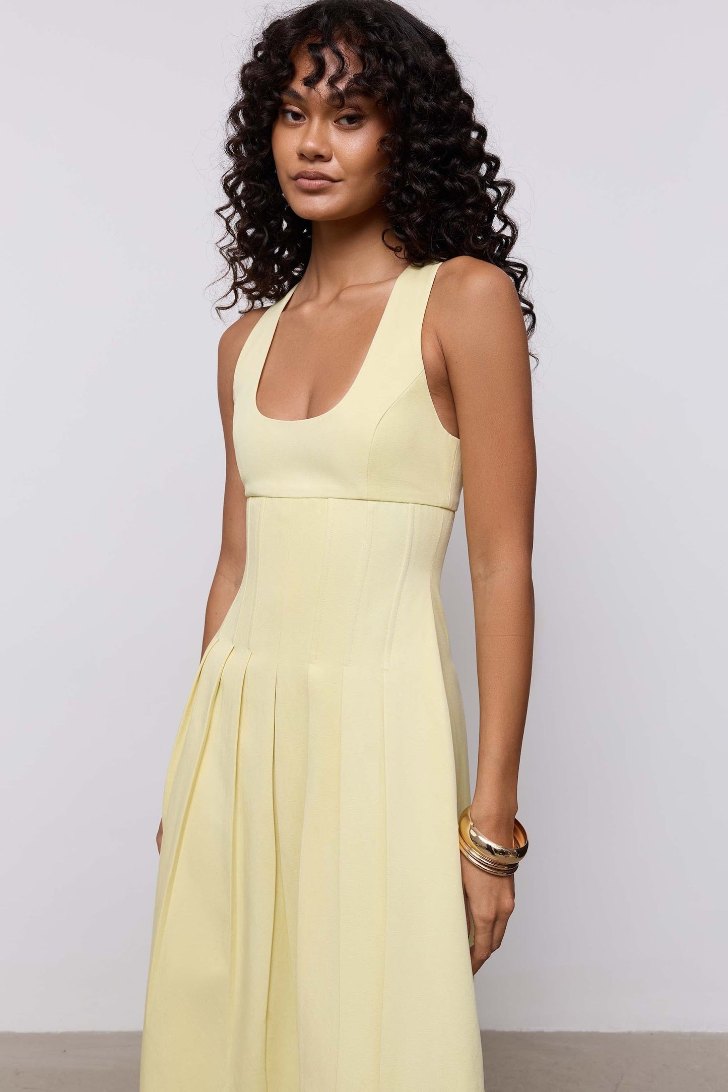 Cotton Mix Cinched Midi Dress