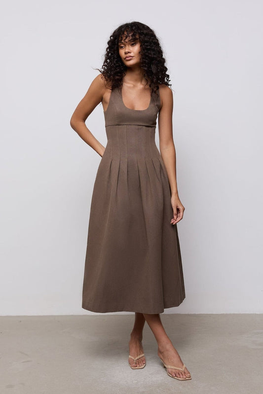 Cotton Mix Cinched Midi Dress
