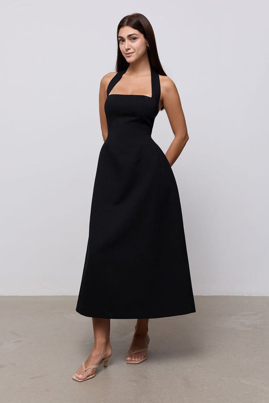 Cotton Mix Halter Midi Dress