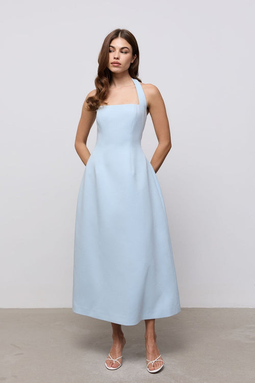 Cotton Mix Halter Midi Dress