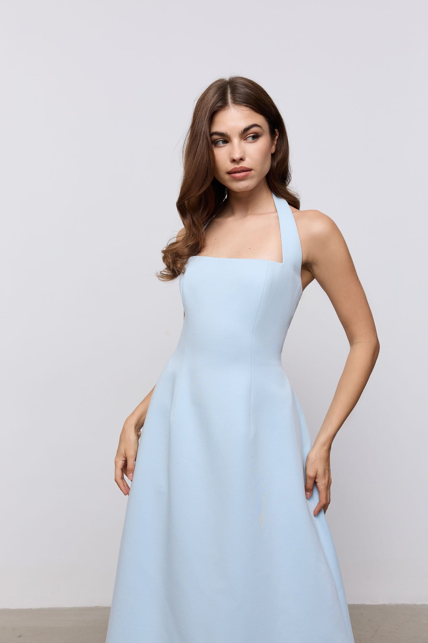 Cotton Mix Halter Midi Dress
