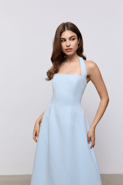 Cotton Mix Halter Midi Dress