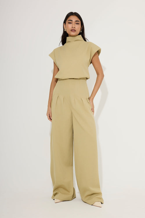 Cotton Mix Cinched Trousers