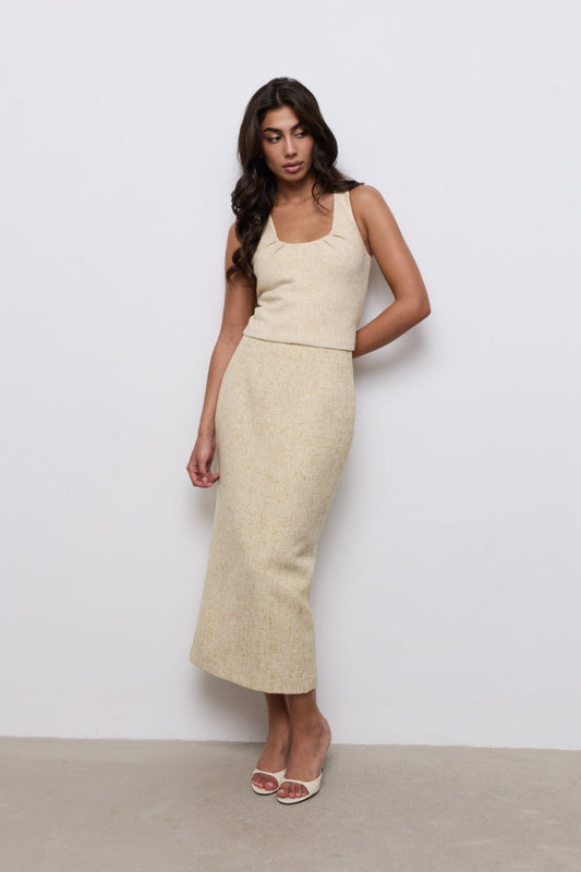 Cotton Mix Tweed Midi Skirt