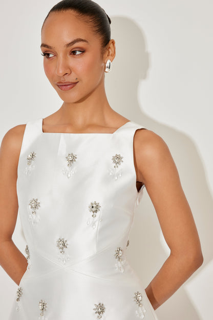 V-Back Satin Crystal Mini Dress