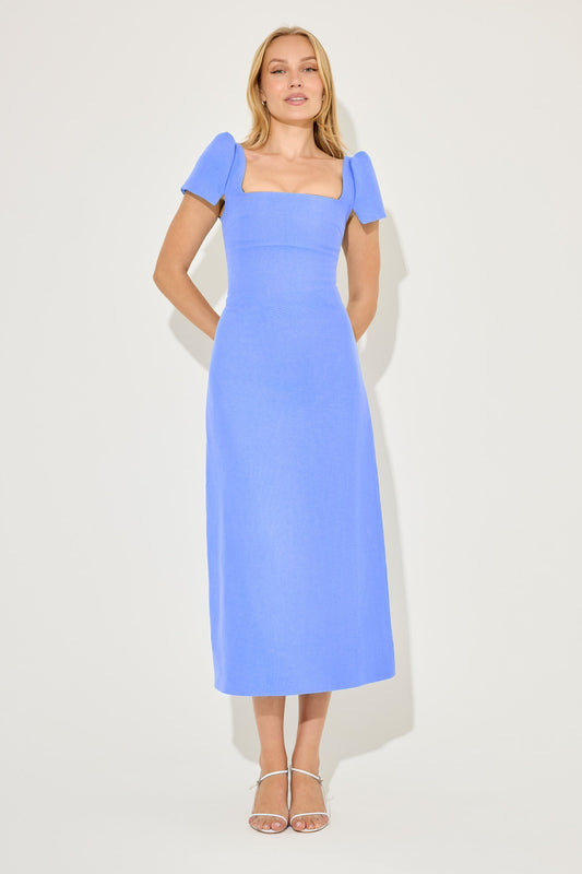 Linen Mix Square Neck Midi Dress