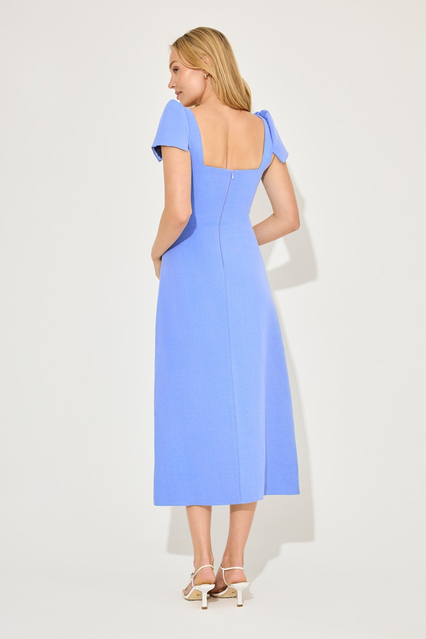 Linen Mix Square Neck Midi Dress