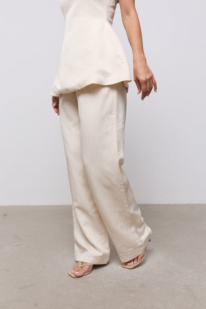Linen Mix Tie Waist Trousers