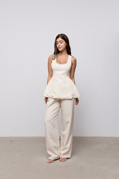 Linen Mix Tie Waist Trousers