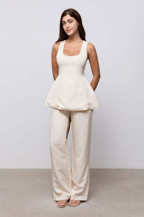 Linen Mix Tie Waist Trousers