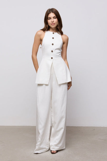 Linen Mix Wide Leg Trousers