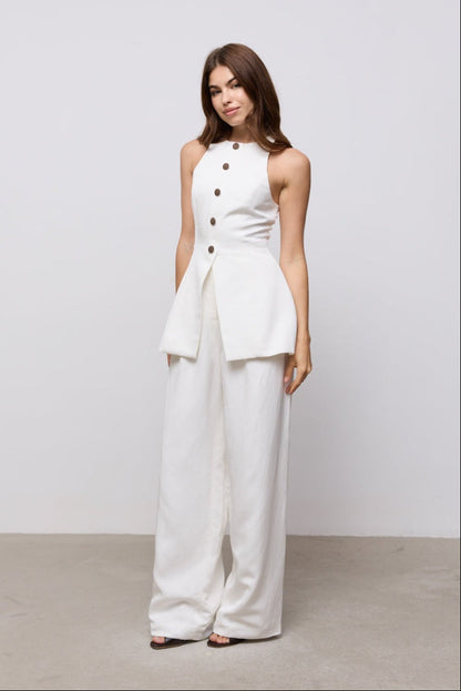 Linen Mix Wide Leg Trousers